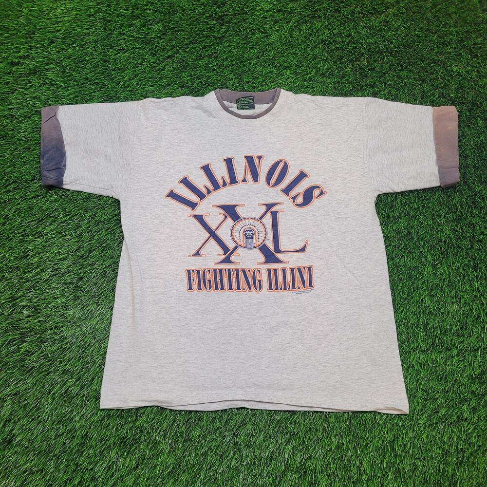 Vintage 1991 Illinois Fighting Illini T-Shirt Mens L Retired Chief Mascot